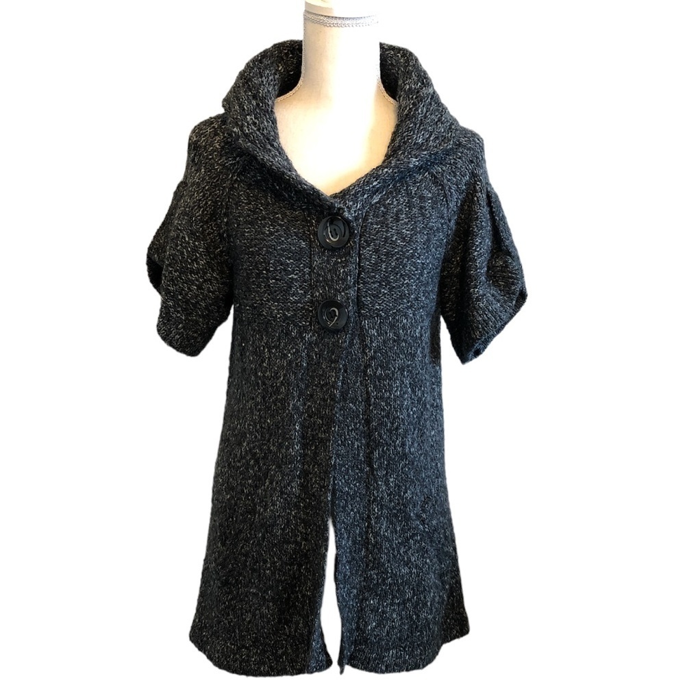 AMERICAN RAG CIE Cardigan Size Medium Black White Short Sleeve Wool Mohair
